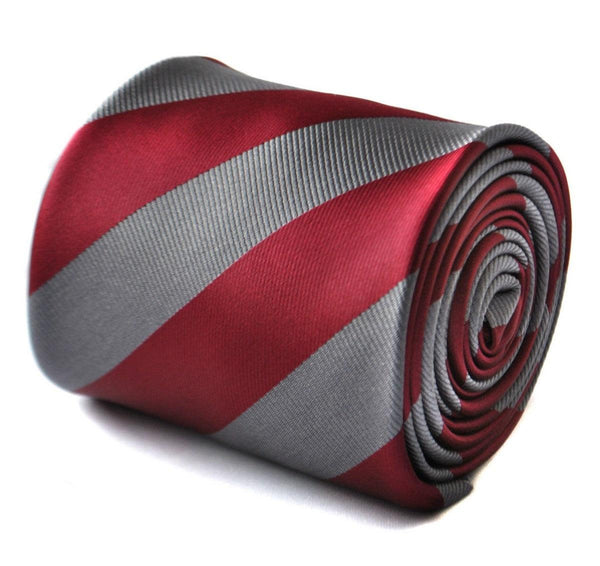 maroon red and silver barber striped tie
